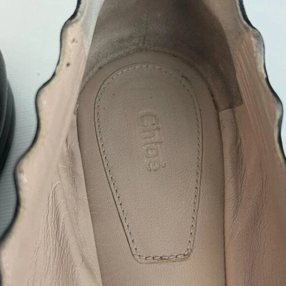 Chloe Lauren Scalloped Trim Black Leather Ballet Flats Slip On Women's Size 9 - Picture 7 of 10